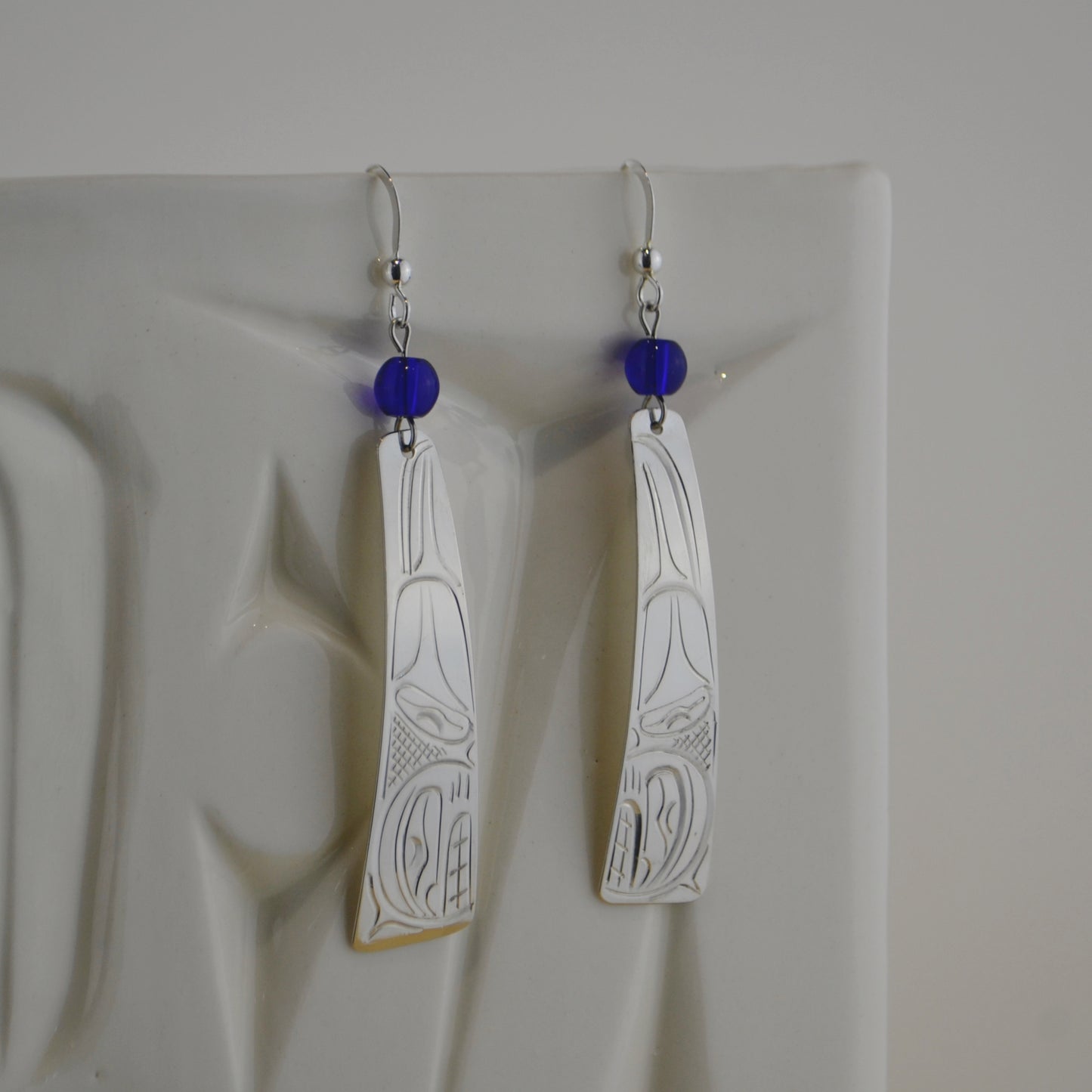 Silver Whale Stick w Blue Bead