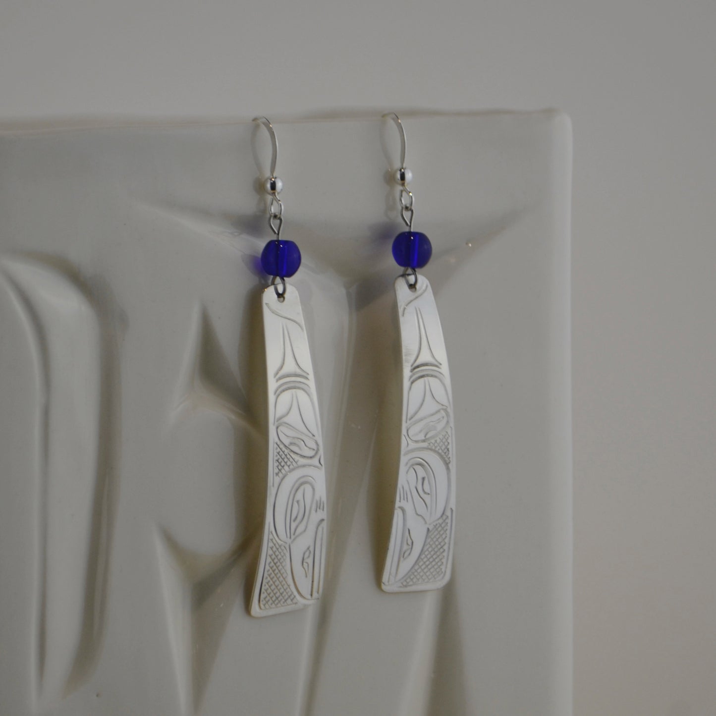 Silver Raven Stick w Blue Bead