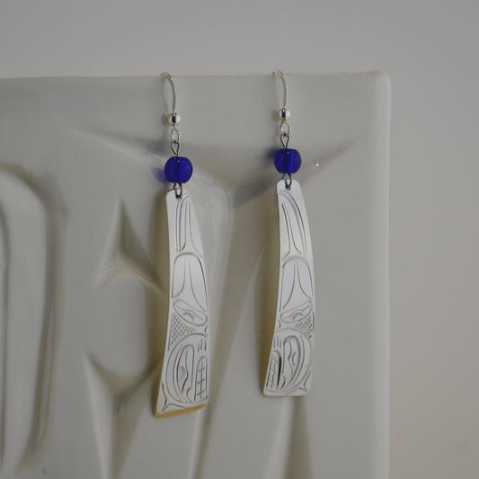 Silver Whale Stick w Blue Bead