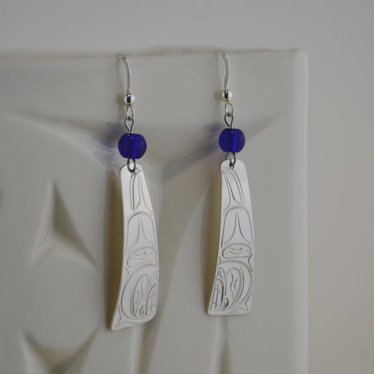 Silver Whale Stick w Blue Bead