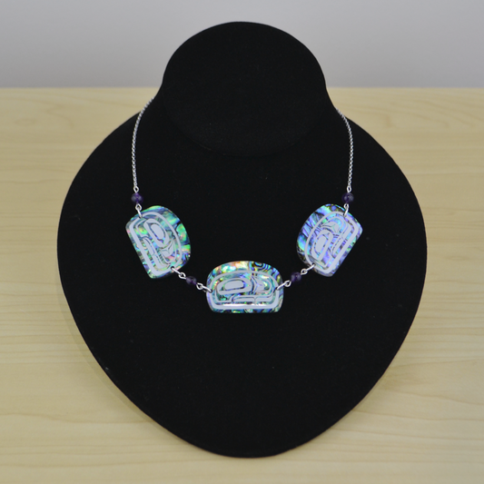 Triple Abalone Trout Head Necklace